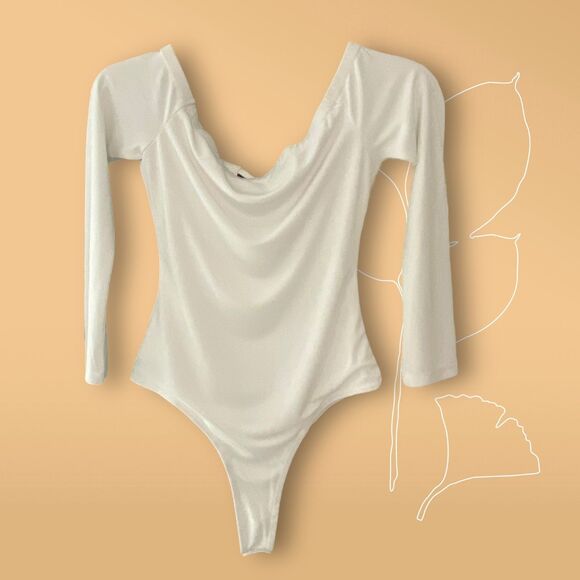 FOREVER 21 Women White Long-sleeve Off The Shoulder Bodysuit Small - Picture 2 of 9